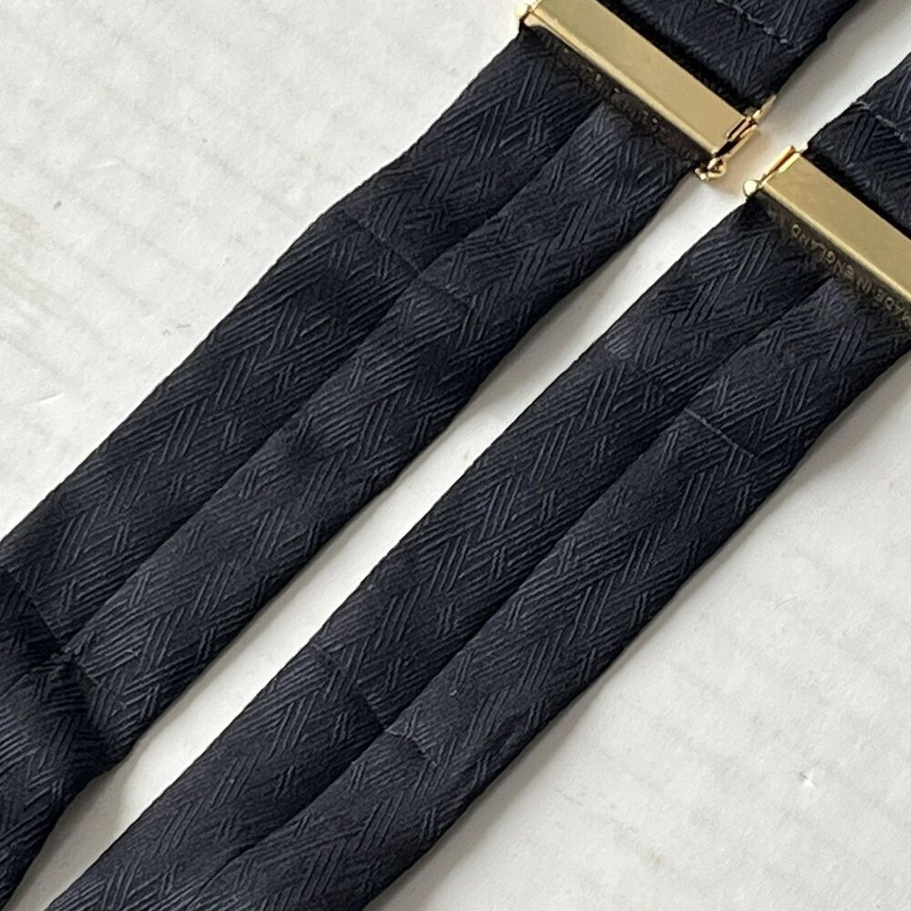 Mens MADE In ENGLAND Black 100% Silk Button Suspenders w/ Leather Loops Y-Back - Picture 8 of 8
